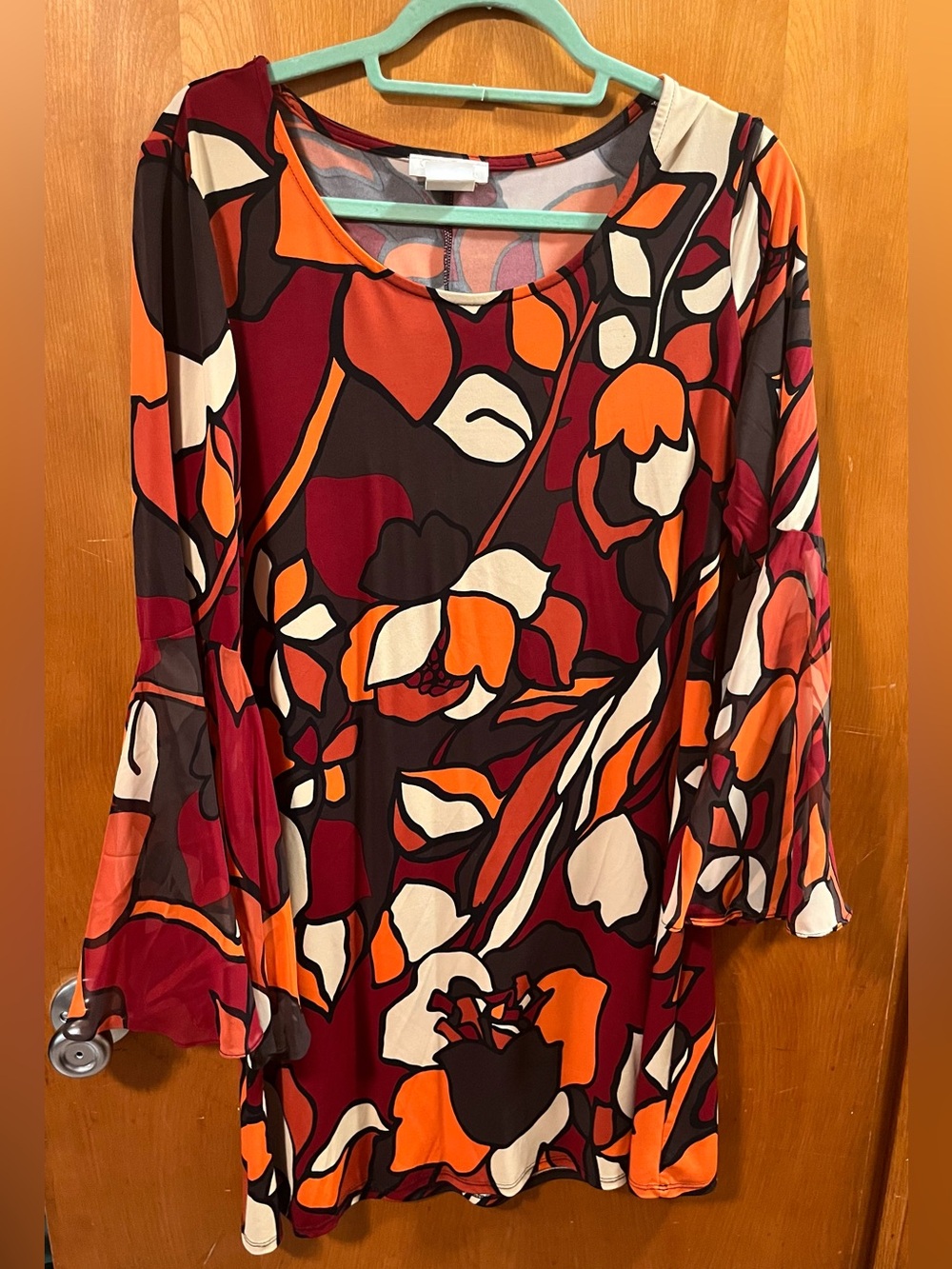 Vintage Prelude Floral Shift Dress in Burgundy, Orange & Cream